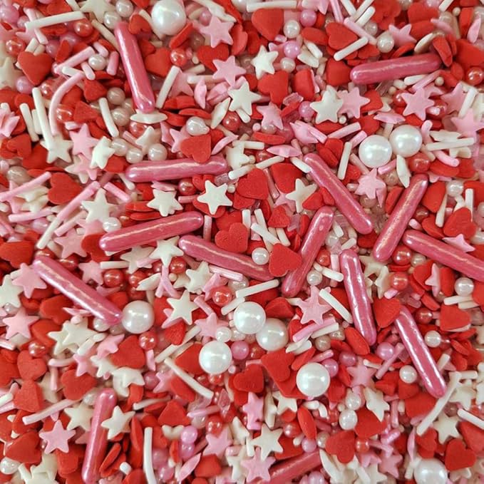 Edible Cake and Cupcake Sprinkles with Assorted Shapes and Sizes for Parties, Valentines Sprinkle Mix for Cookies, Ice Cream, Cake and Cupcake Decorating, 3.35 oz