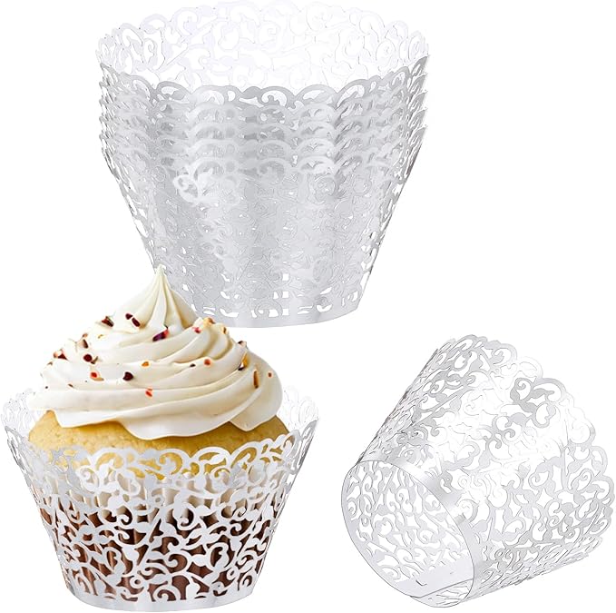 PATIKIL Cupcake Wrappers Paper, 50 Pack Baking Cups Standard Vine Decoration for Anniversary Birthday Weddings and Parties, Reflective Silver