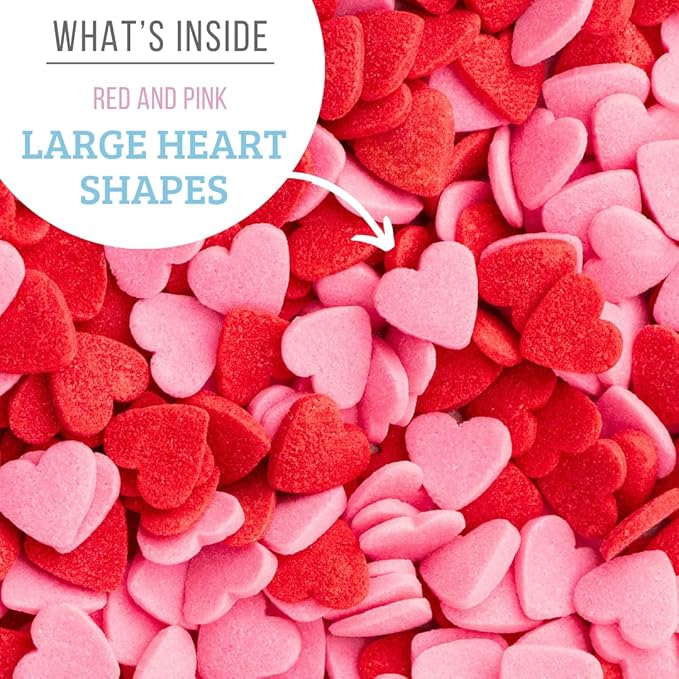Sweets Indeed Red & Pink Heart Sprinkles – 3.1 oz Jar | Heart Sprinkles for Cookies, Cupcakes & Cakes | Edible Heart Decorations for Holiday & Everyday Baking