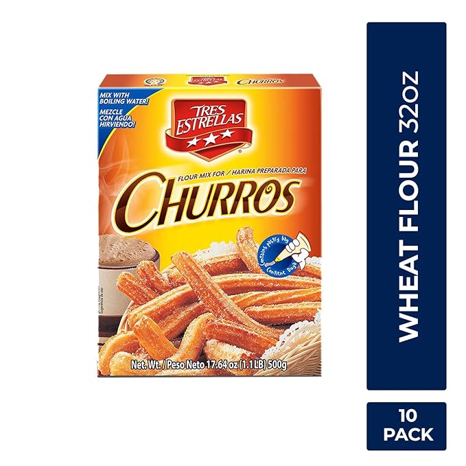 TRES ESTRELLAS, Harina preparada para Churros, Homemade, Churro Mix, Rápida y Fácil de Hacer, 17.6 oz, Pack de 12