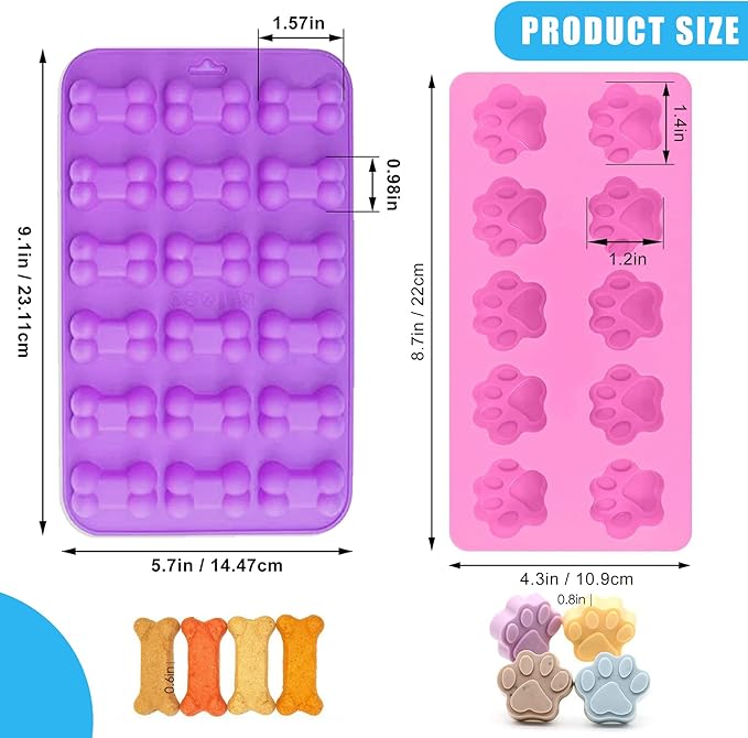 Set of 7-4 Packs Reusable Silicone Molds Puppy Dog Paw & Bone Shaped and 3 Packs Stainless Steel Bone Cookie Cutter for Homemade Dog Treats and Cat Animal Paw Candy Chocolate Baking Mold