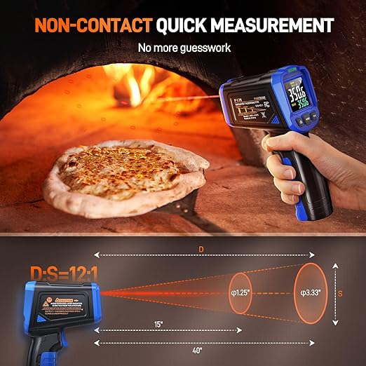 FKM Laser Thermometer Gun -58°F~1112°F(-50°C~600°C),Non Contact Infrared Thermometer Gun for Industrial,Engine,HVAC,Kitchen Cooking,Digital Temperature Gun Adjustable Emissivity,Not for Human
