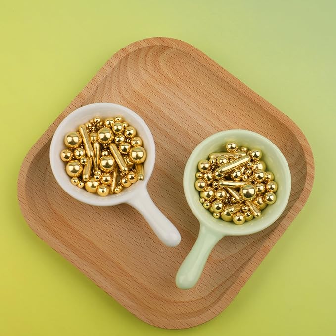 Gold Sprinkles for Cake Decorating, 4.6Oz Rod and Pearl Sprinkles Mix for Baking, Cupcake, Cookie, Ice Cream, Donuts and Cake Decorating