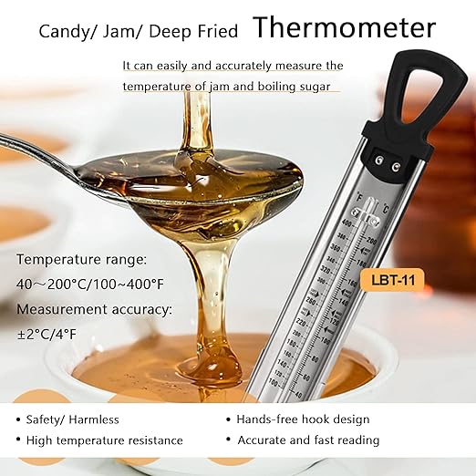 Candy Thermometer with Pot Clip, Deep Fry Oil Kitchen Cooking Thermometer for Jam, Syrup, Jelly, and Deep Fry, Instant Read Stainless Steel Candy Thermometer for Candy Making