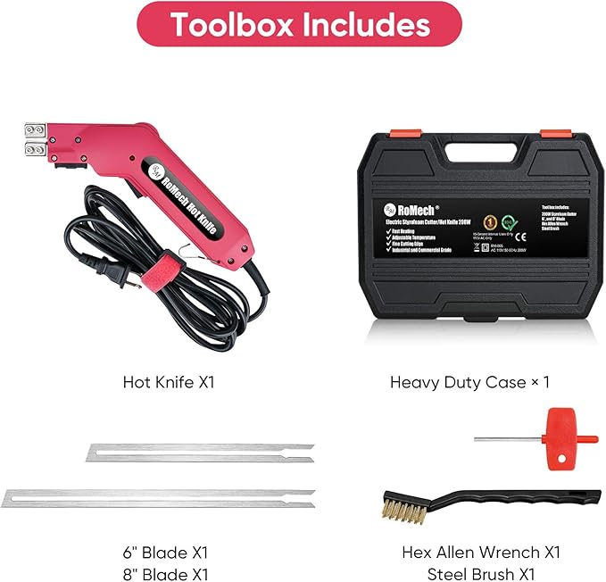 ROMECH Foam Cutter Pro Electric Hot Knife, 200W Styrofoam Cutting Tool Kit- with Heavy-duty Case Blades & Accessories RM-005 (200W)