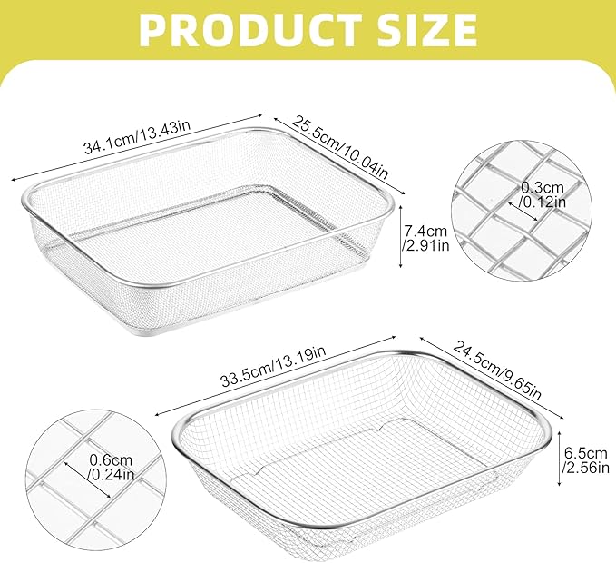 2PCS Soil Sifter for Gardening, Large Stainless Steel Rock Sifter, Square Garden Compost Sieve, Dirt Sand Sifter, Captures Dirt Rocks Sawdust for Garden Use (0.12'' 0.24'' Aperture)