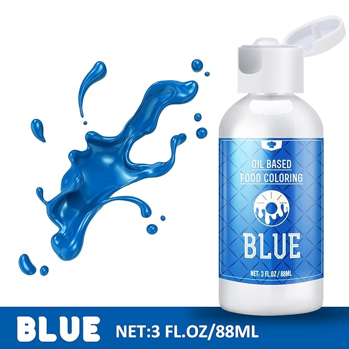 Oil Based Food Coloring for Chocolate - 88ml Vivid Fat Soluble Food Coloring for Candy Melts, Baking, Cake, Cookie - Liquid Tasteless Food Colour Dye for Butter, DIY Fondant and Macaron (Blue)