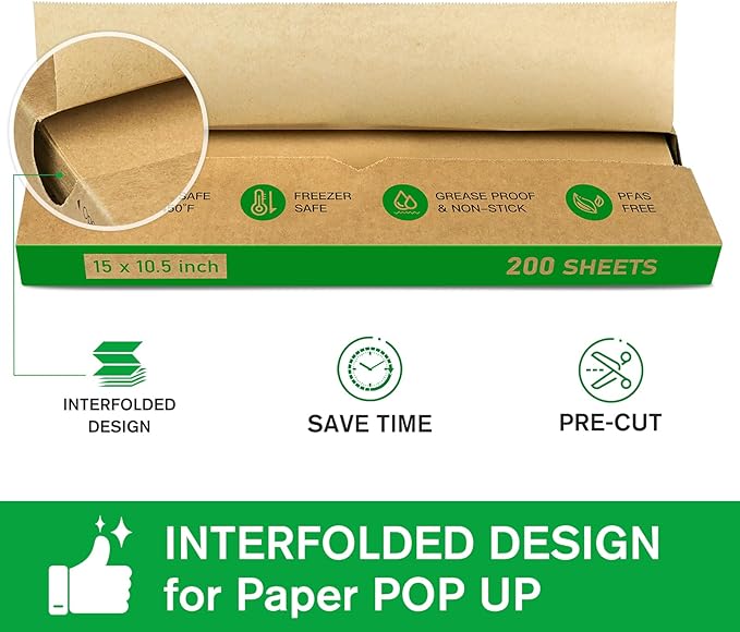 EcoDispose Precut POP UP Deli Paper Sheet Pack of 200, Interfolded Heavy Paper for Food Wrap and Serving (15" x 10-1/2", Kraft）