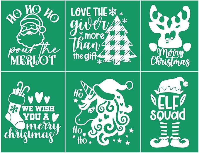 Christmas Elf Self-Adhesive Silk Screen Stencils,HO HO HO Screen Printing Stencils for Craft Xmas Socks Chalk Stencil Transfers Reusable Stencils for Painting on Wood T-Shirt Fabric Farm Sign