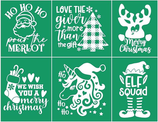 Christmas Elf Self-Adhesive Silk Screen Stencils,HO HO HO Screen Printing Stencils for Craft Xmas Socks Chalk Stencil Transfers Reusable Stencils for Painting on Wood T-Shirt Fabric Farm Sign
