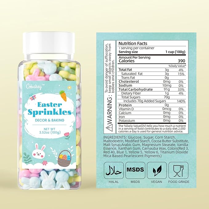 Cobakey Bunny Sprinkles for Cookies 3.52 Ounce Spring Sprinkles for Baking Green & Blue Edible Bunny Candy Perfect for Easter Cake Decorations, Baking, Ice Cream, Cookies, Cupcake Topper