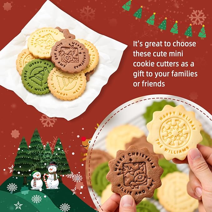 KALAIEN 12Pcs Christmas Cookie Cutters,Personalized Cookie Stamp,Cookie Stamps for Baking Cookies Biscuit Baking Tools Embossing Cookie Molds