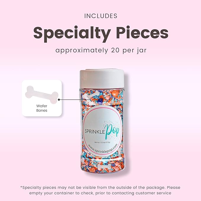 Sprinkle Pop Oh Biscuits! Sprinkle Mix | Blue Orange White Peach Sprinkles with ~20 Dog Bones Wafer Papers| Bluey Themed Sprinkles Made in USA for Decorating Birthday Cakes Cookies Cupcakes, 4oz