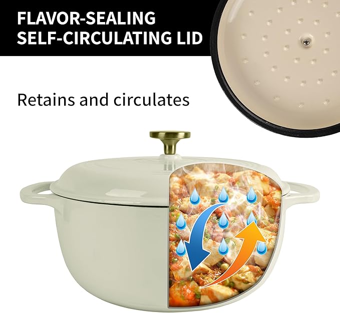 Premium Enameled Cast Iron Dutch Oven for Bread Baking | Non-Stick 5.5QT Oval Bread Oven with Lid | Perfect for Sourdough, Loaf, and Artisan Baking (Round Cream, 5.5 QT)