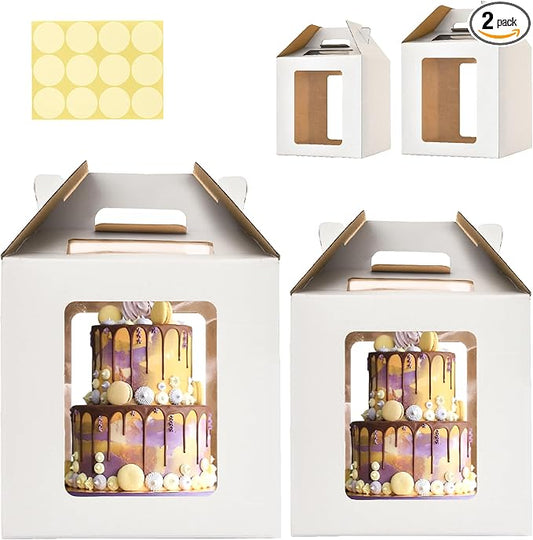 10x10x10 & 12x12x12 Tiered Cake Box with window,8in 10in 12in Tall Cake Boxes for Tier Cakes,Layer tall baking carrier, tier cake boxes (2 pack)