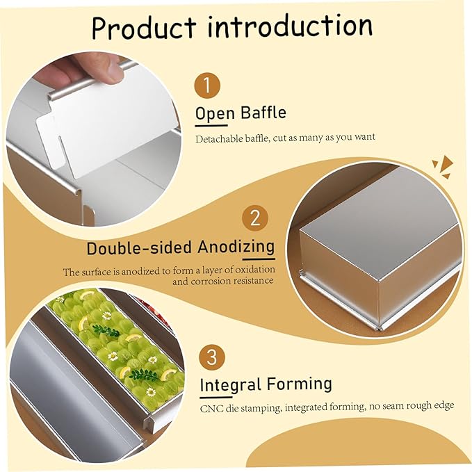 Rectangle Cake Pan, 41.7x10x6cm Aluminum Alloy Tiramisu Pan with Removable Baffle Plate, Ice Cream Cake Mold for Kitchen Bakery