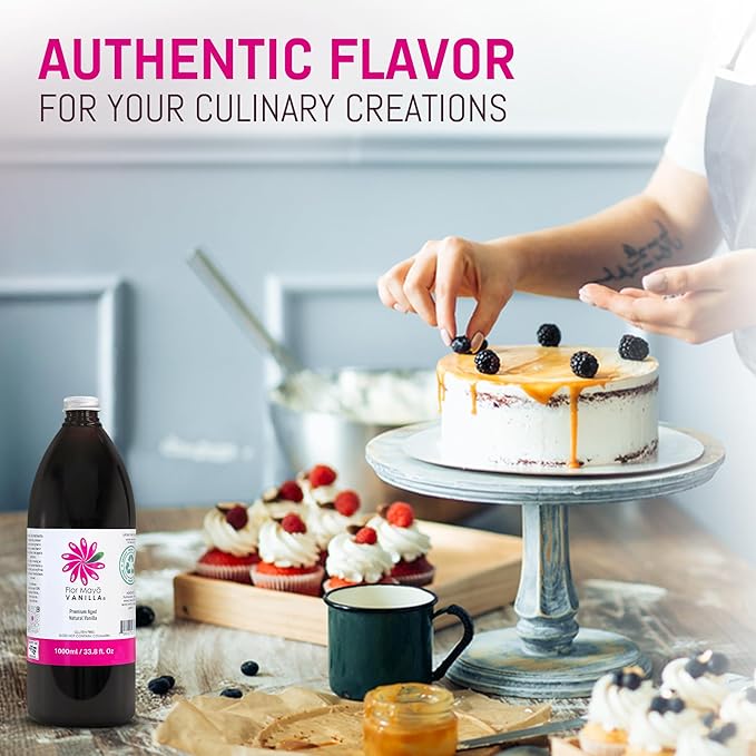 Flor Maya Premium Aged Natural Vanilla Extract - Pure Vanilla Extract from Prime Vanilla Beans - Handcrafted - Gourmet Baking & Cooking Vanilla - Gluten-Free, Non-GMO, No Coumarin, 33.8 Fl Oz (1000 ml)