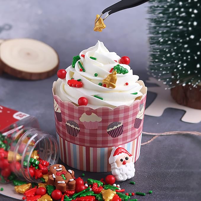 LEBERY 1 Bottle Christmas Sprinkles Holiday Sprinkle Mix Christmas Tree Santa Claus Sprinkles Christma Jimmies Red and Green Sprinkle Edible Xmas Cake Topper for Cookie Baking Decorating