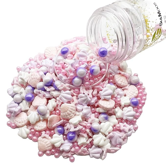 SE Si&Moos Pink Edible Sea Shell Sprinkles for Decorating Seashells Cake Decorations Edible Beach Cupcake Decorations Pink Sprinkles for Cakes, Cupcakes, Desserts Toppings Shower Party Birthday Holiday Supplies3 OZ
