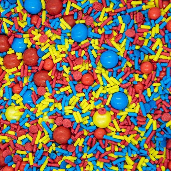 Toy Box Hero Story Sprinkles for Cake Cookie Cupcake Decorating and Baking Fancy Edible Cake Sprinkles and Toppings in Blue Jimmies Yellow Red Chocolate Ball and Sugar Pearl Sprinkles for Donuts