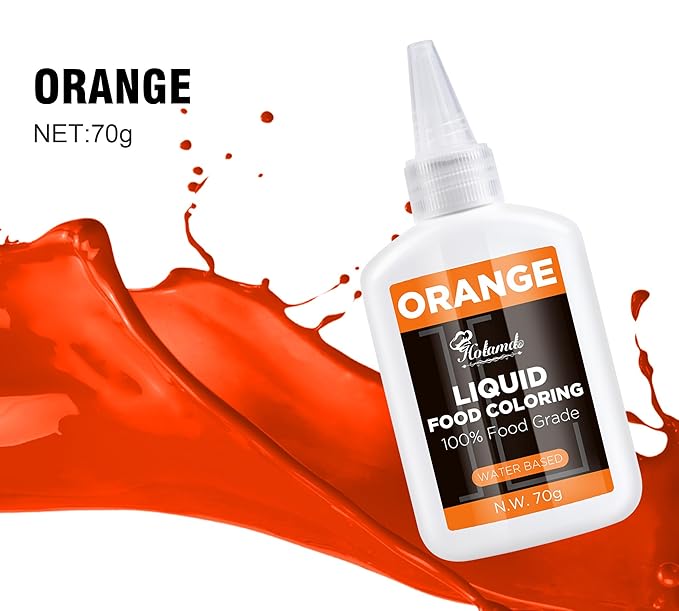 Food Coloring Liquid Orange, 70g x 3 Food Grade Vibrant Food Dye, Concentrated Liquid Food Coloring Kit Set for Baking, Cake Decorating, Fondant, Easter Egg, Icing and DIY Supplies Kit, Tasteless