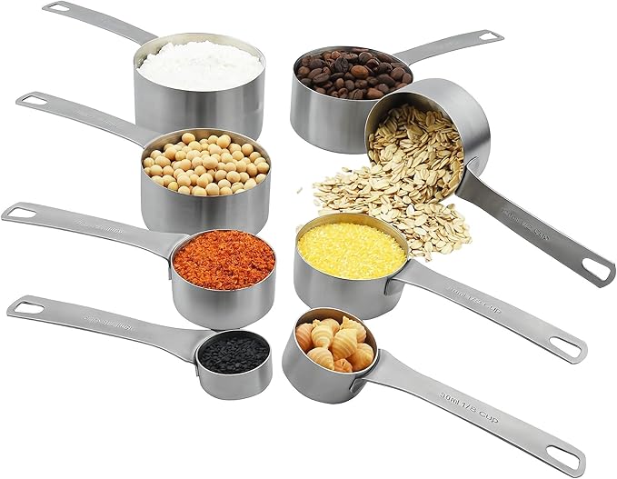 Smithcraft Measuring Cup Set of 8 Stainless Steel Measuring Cups18/8(304) Steel Material Heavy Duty 8 Measuring Cups and 1 Ring Set of 9