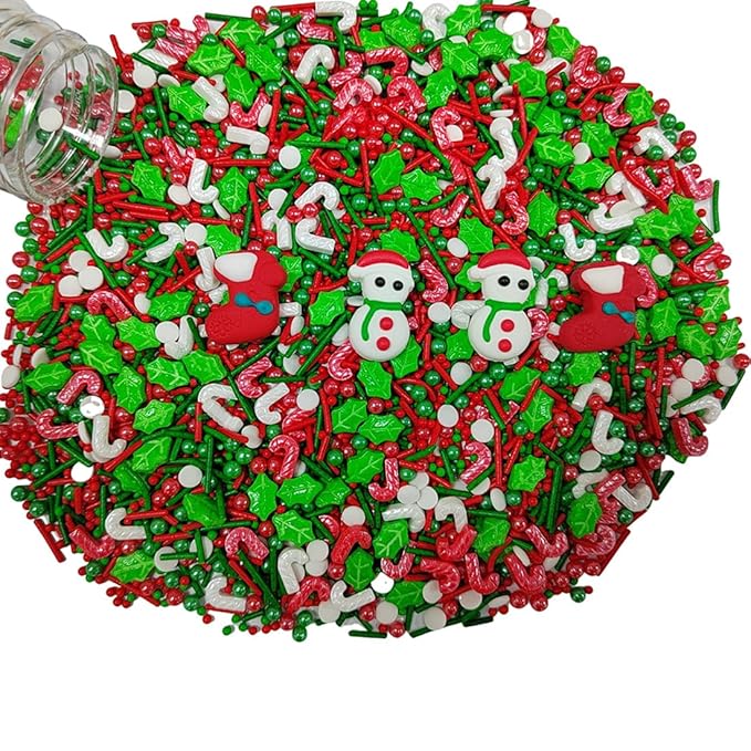 Eastron Christmas Themed Sprinkles for Cake Decorating, Edible Snowman Christmas Stocking Red Green Sprinkle for Baking Cookie, Cupcakes Topper, Ice Cream, Desserts Decorations