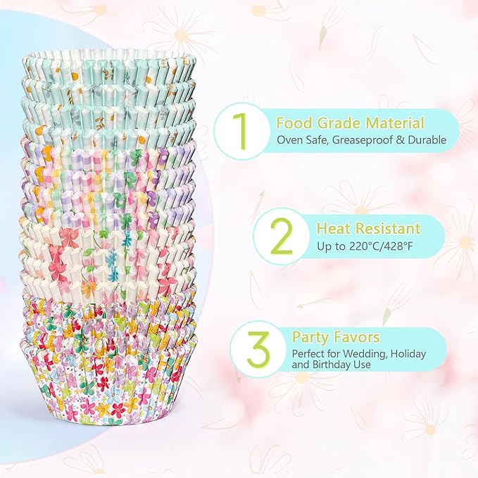 Standard Cupcake Liners 400 Count Paper Baking Cups Spring Floral Disposable Cupcake Wrappers for Wedding and Party Baking Supplies