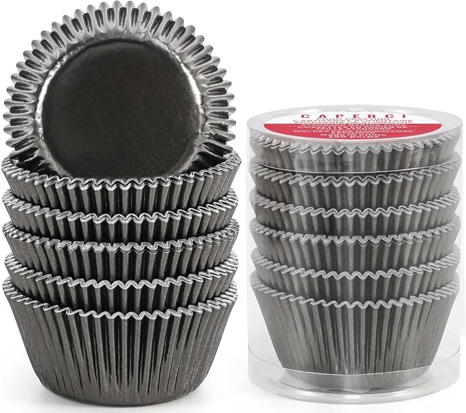 Caperci Black Foil Cupcake Muffin Liners Standard Size Baking Cups 150-Pack - Premium Greaseproof & Sturdy