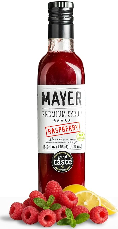 Mayer Raspberry Syrup For Drinks, Award-Winning, All-Natural, Vegan, Gluten-Free, With 100% Real Fruit, Perfect Coffee Syrup & Cocktail Syrup, No Artificial Additives (1 Pack)