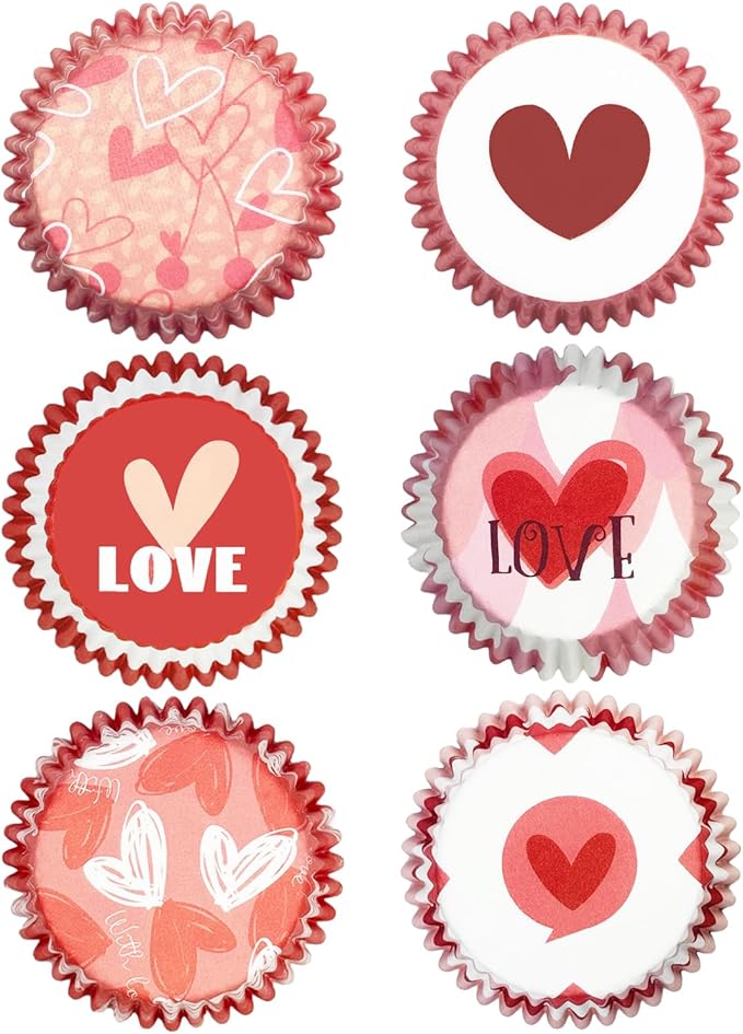 qiqee Valentine Cupcake Liners Mini Muffin Liners for Christmas 300-Count 6 Original Design No Smell, Food Grade Baking Cups Paper(Small Size)