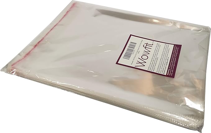 Wowfit 200 Count 9x12 Inch Clear Cellophane Plastic Bags, Resealable Self-Sealing Cello Bags Great for Clothes, Shirts, Pants, Foods, Flyers, More (9 x 12 with reinforced sides)
