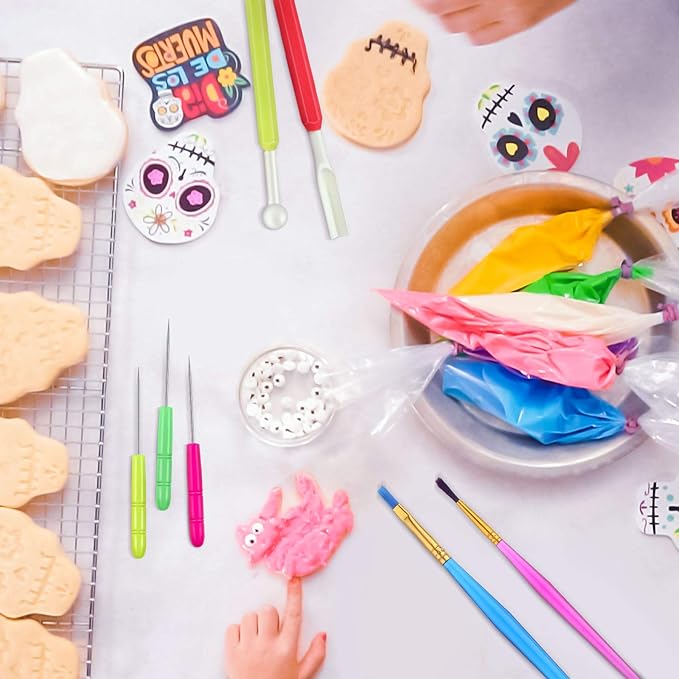 21 Pieces Cookie Decorating Tools Set Include Cake Decoration Brushes Sugar Stir Needle Christmas Cookie Scriber Needles and Fondant Cake Decorating Sculpting Modeling Tools for Fondant