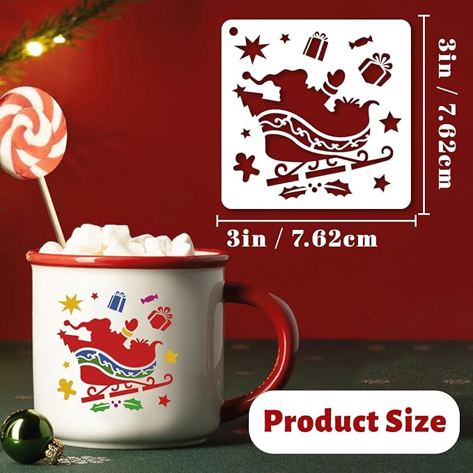 72 PCS 3x3 Inch Christmas Stencils for Painting - Snowflake Santa Claus Christmas Tree Reusable Christmas Painting Templates on Wood, Glass, Fabric, Window Door Decor DIY Decoration