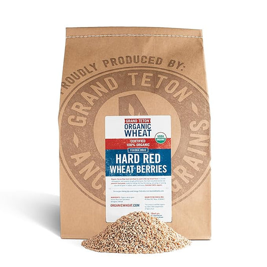 Yecora Rojo Hard Red Wheat Berries by Grand Teton Organic Wheat | Organic Hard Red Spring Wheat Berries for Baking Whole Grain Breads or Milling Into Flour | Non-GMO, (25 Pounds)