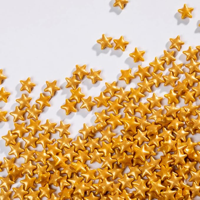 Gold Star Sprinkles,Cake Sprinkles,Cookie Sprinkles,Sugar Pearl, Edible Candy Pearls 7mm 130g 4.6OZ for Cake Cupcake Decorationg (GoldStar)
