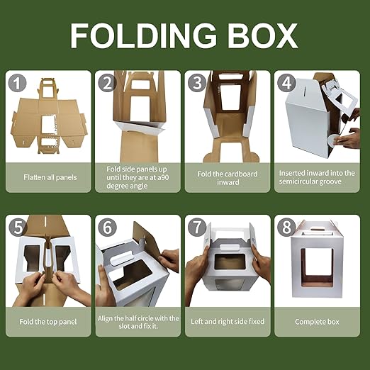KBG Tall Cake Boxes for Tier Cakes 6pcs 14x14x16 and 16x16x18 Inches With Window With Handle,Disposable Large Cake Box for Wedding Cake Safe Transport Box