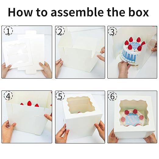 Moretoes 10pcs 8x8x8 Inches Cake Boxes with Window, White Bakery Dessert Boxes, Cajas Pasteles for Cake, Valentine's Day, Mother's Day,Wedding, Birthday, Party