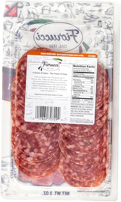 Fiorucci Charcuterie Salami, Made with Premium Cuts of Dry-cured Aged Pork, Gluten Free, 7g of Protein, 3 Oz (Pack of 12)