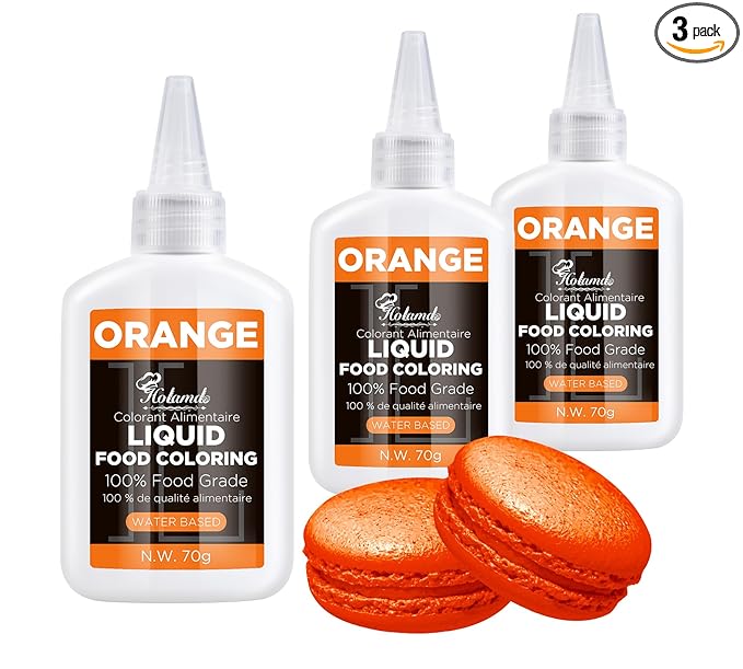 Food Coloring Liquid Orange, 70g x 3 Food Grade Vibrant Food Dye, Concentrated Liquid Food Coloring Kit Set for Baking, Cake Decorating, Fondant, Easter Egg, Icing and DIY Supplies Kit, Tasteless