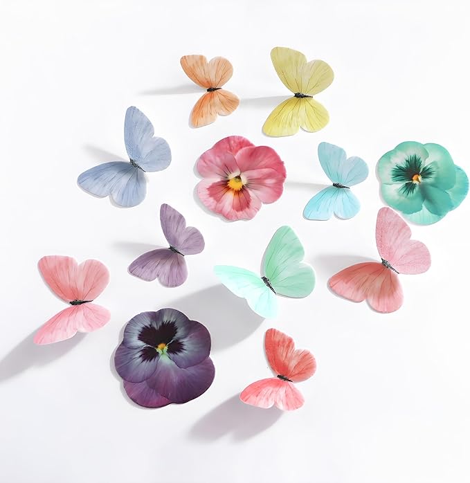 Pansy Butterfly Cake Decoration Edible Wafer cupcake Top decoration Wedding birthday party dessert decoration mix sizes and colors(Set 3【Mix 104pcs】)