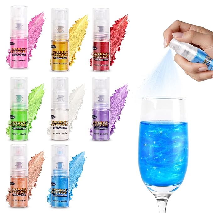 Blue Edible Glitter Spray 5g, Shimmer Edible Glitter for Cocktails, Food Grade Luster Dust for Beverages & Cake Decorating, Drinks, Baking, Chocolate
