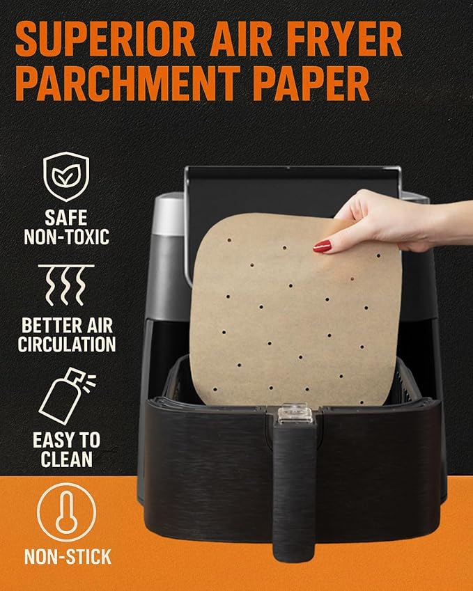 Air Fryer Small Parchment Paper Sheets Compatible with Instant Pot, Ninja, Bella, Natural Unbleached Steaming Paper, Hamburger Patty Pre-Cut Liners, Heavy Duty and Non Stick