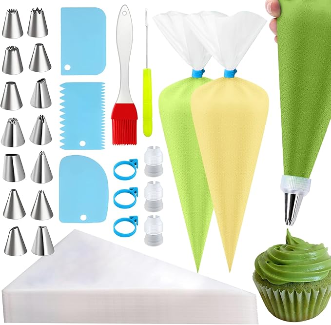 Icing Bags And Tips Set,Frosting Bags and tips,100 Disposable Icing Bags and Piping Tips For Cupcakes, Cookies, Cakes,Baking (125)