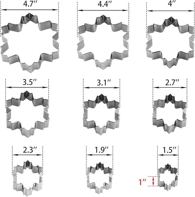 Snowflake Set - 3D Christmas Tree & Snowflake Cookie Cutters - 9 Piece Stainless Steel Set for Holiday Winter Baking