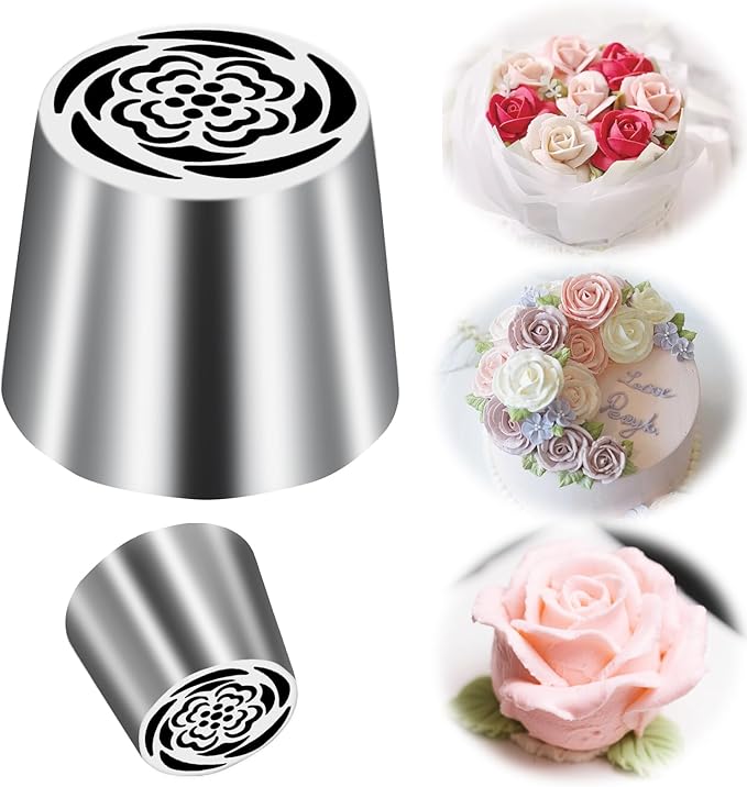 Extra Large Russian Piping Tip Stainless Steel Rose Floral Piping Nozzle Icing Piping Kit for Cake Decorating Flower Frosting Piping Pastry Cupcakes Cakes Cookies Desserts Baking Tool