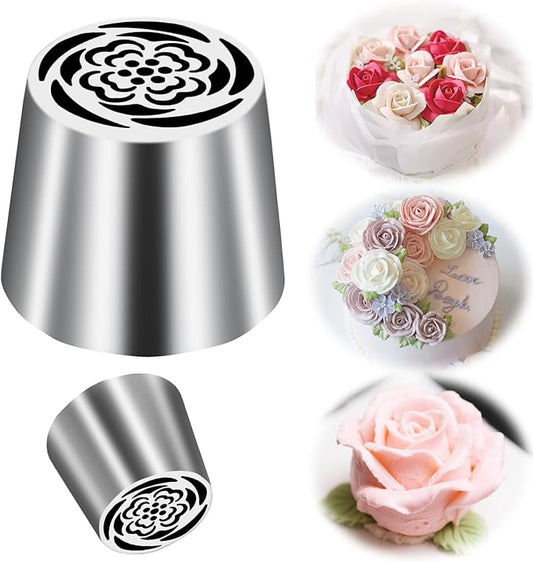 Extra Large Russian Piping Tip Stainless Steel Rose Floral Piping Nozzle Icing Piping Kit for Cake Decorating Flower Frosting Piping Pastry Cupcakes Cakes Cookies Desserts Baking Tool