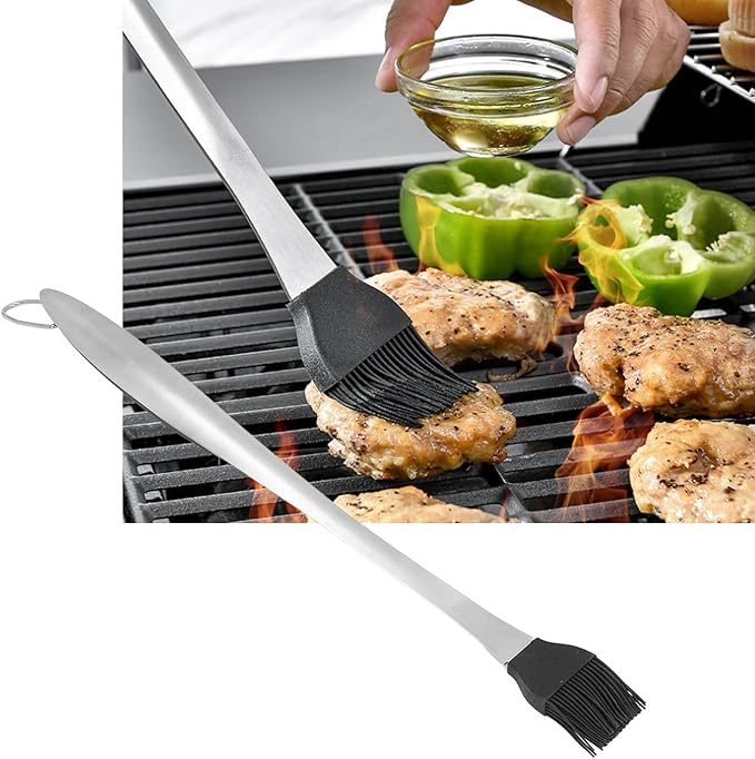 Basting Brush, 17.7 in Multipurpose Stainless Steel Long Handle Basting Brush Oil Spread Brush Heat Insulation Anti Scalding Cooking Brush for Pastry Sauce BBQ Grill