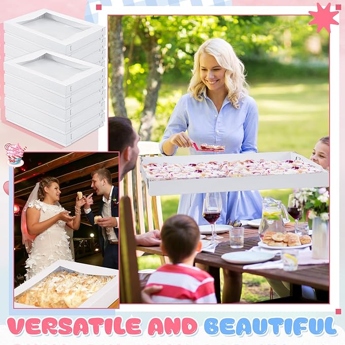10 Sets 26 x 18 x 4 Inch Corrugated Full Sheet Cake Box with Window Include 10 Paperboard Cake Box Bottom 10 Bakery Top 10 Greaseproof Pad Tray for Dessert