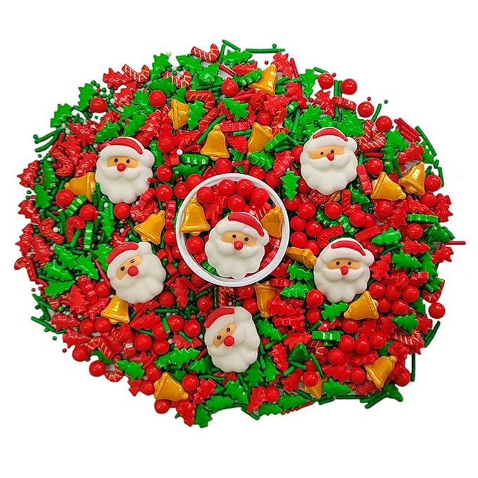 1 Bottle Christmas Sprinkles for Cookie Decorating Cake Toppers Christmas Tree Bells Candy Cupcake Topper Dessert Sprinkle Decorations with 6 Pieces Santa Claus